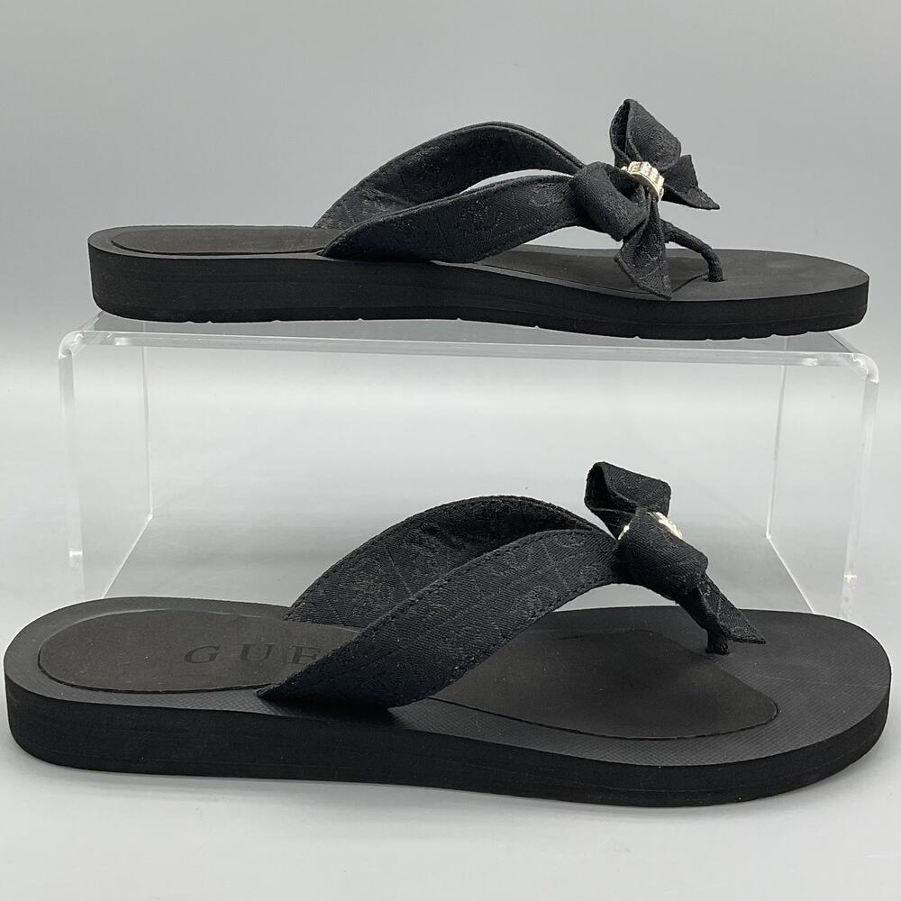NEW Guess Women’s Tutu Embellished Bow Flip Flops Black Size 7M